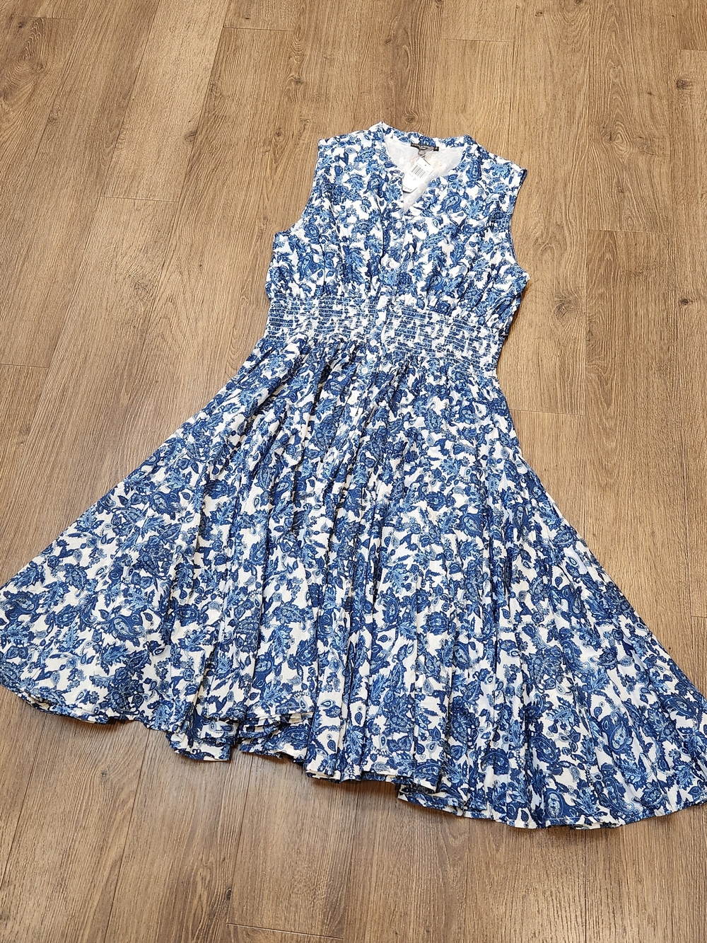 👗 NWT Chelsea & Theodore Blue Floral Smocked Cottagecore Midi Dress 👗
